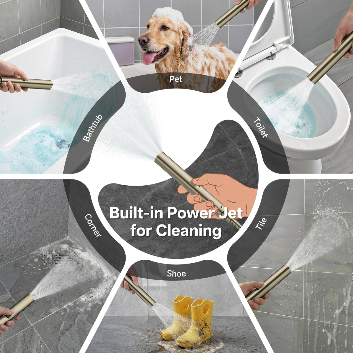 Veken All Metal Dual Shower Head Combo, High Pressure Square Rain Shower Head with Handheld Spray, Detachable Power Wash Wand, Adjustable Rainfall-zoom-8