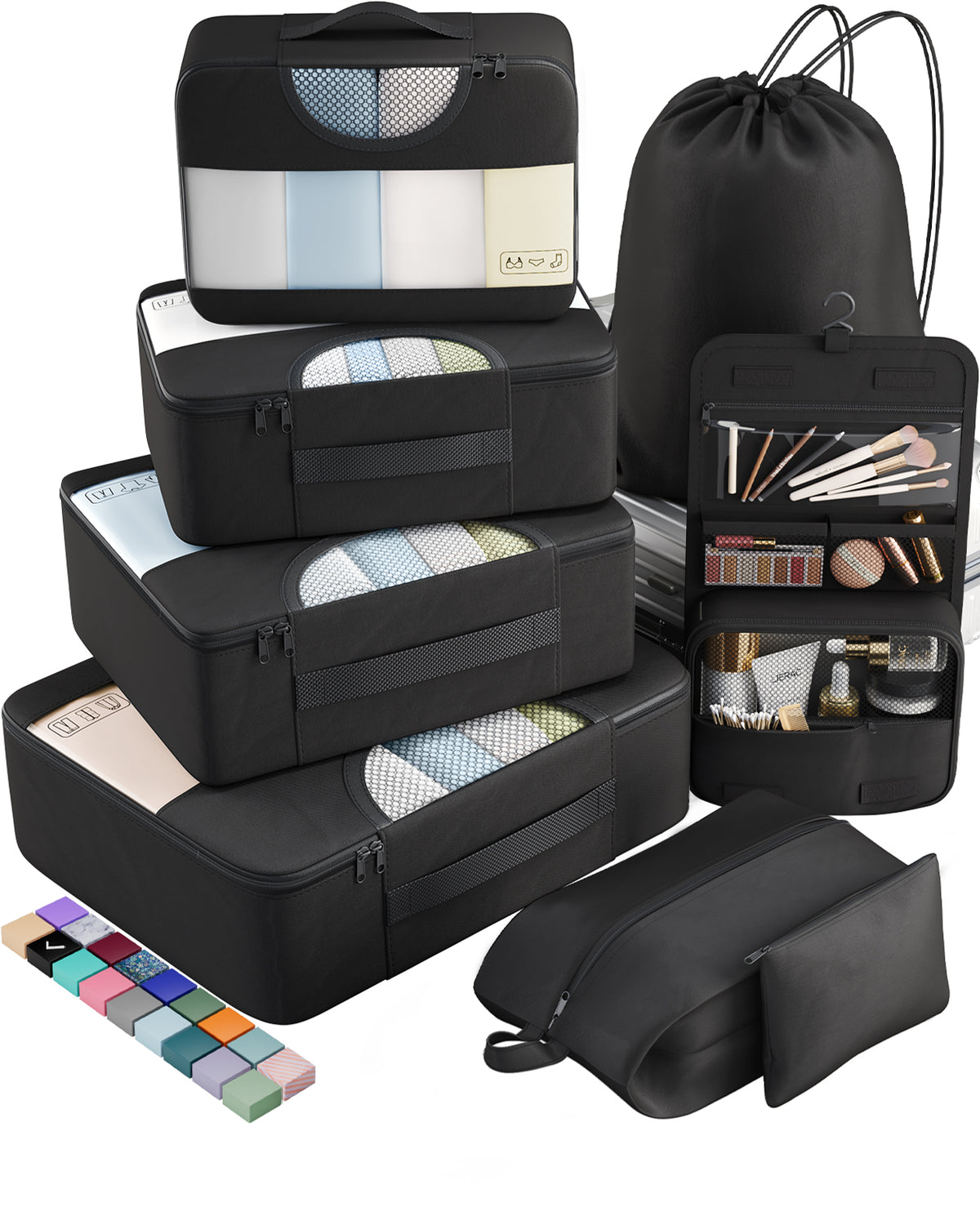 Veken 8-Piece Packing Cubes for Travel, Black, Carry-On & Suitcase Organizer Set-zoom-1