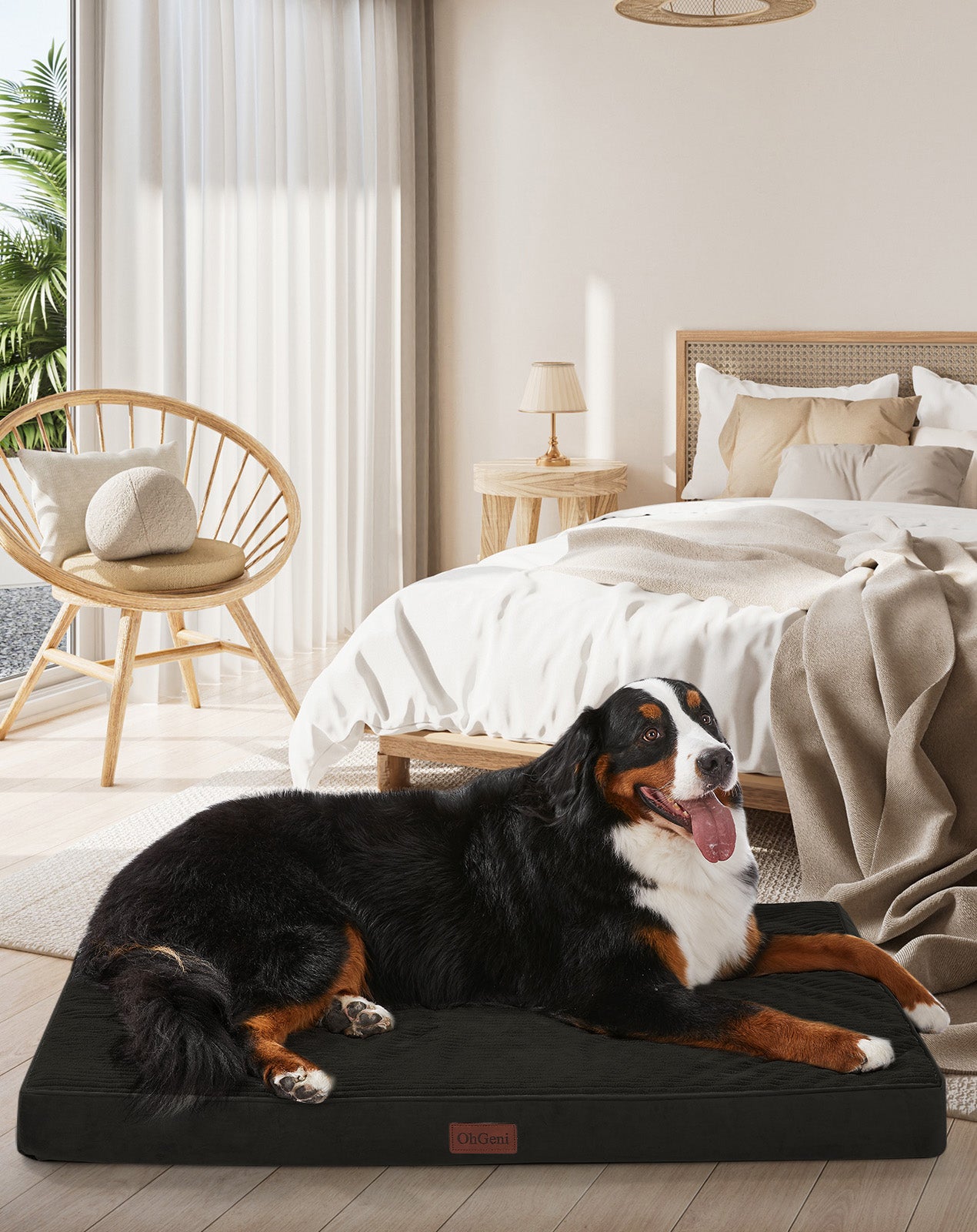 OhGeni | Orthopedic Waterproof & Machine Washable Dog Bed | 47 Inches | Black - aborderproducts