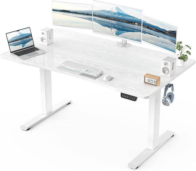 Veken 55 × 28 Inch Electric Standing Desk with Adjustable Height, Sit to Stand Computer Table for Study, Work or Gaming, Home Office Desk White - aborderproducts