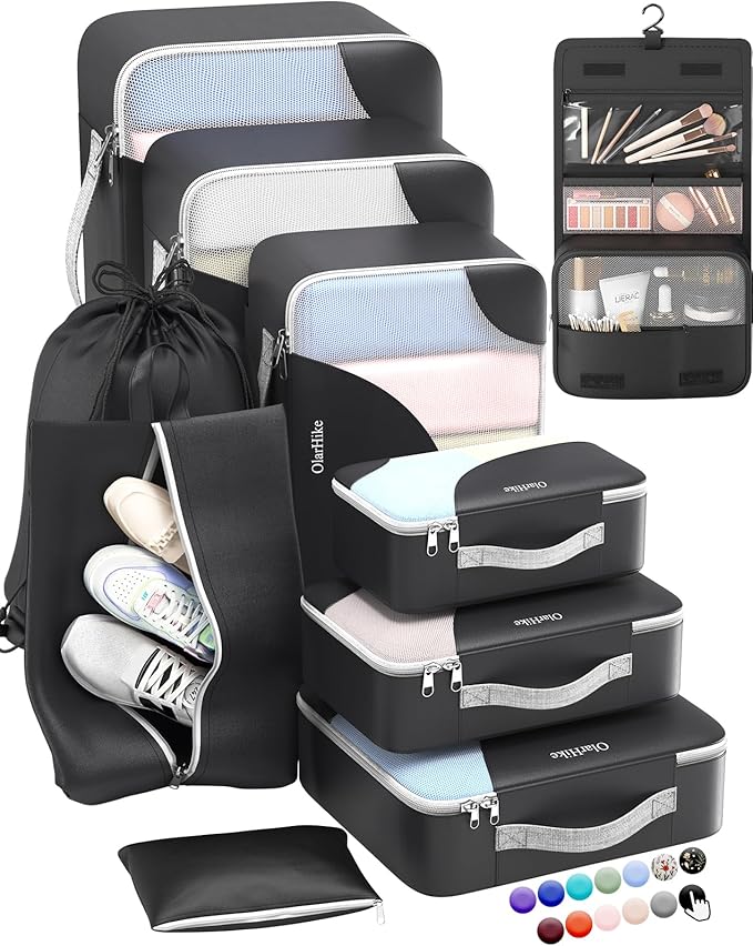 Packing cubes organised in a suitcase