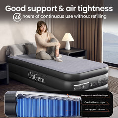 OhGeni | Air Mattress with Silk Foam Topper | Twin | 18"  | Black - aborderproducts