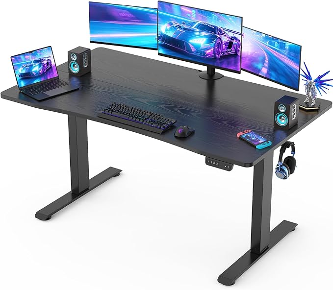 Veken 55 × 28 Inch Electric Standing Desk with Adjustable Height, Sit to Stand Computer Table for Study, Work or Gaming, Home Office Desk Black - aborderproducts