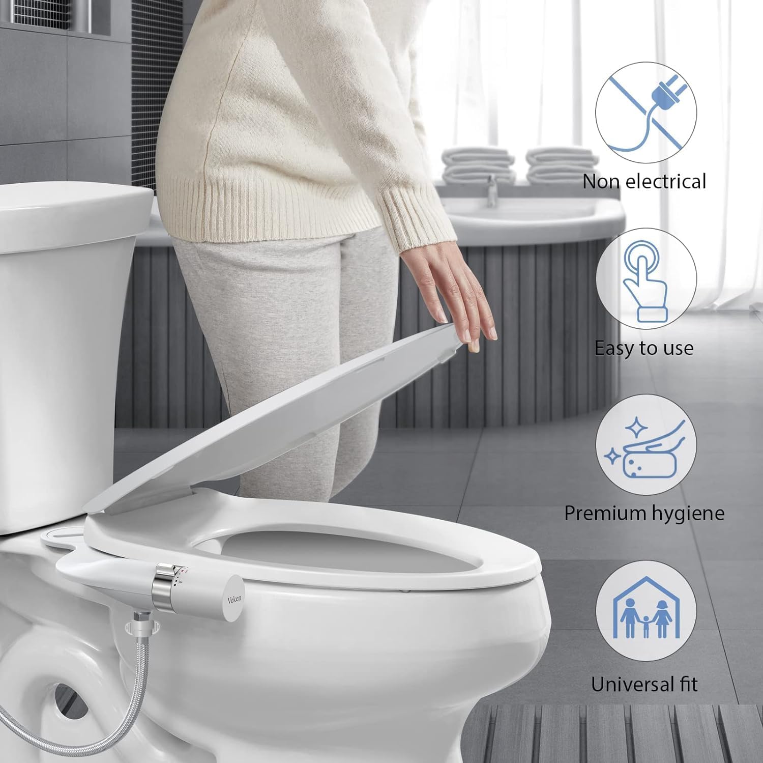 Silver/White Ultra-Slim Fresh Water Sprayer Bidet Toilet Seat Attachment with Dual Nozzle for Feminine and Posterior Wash - aborderproducts