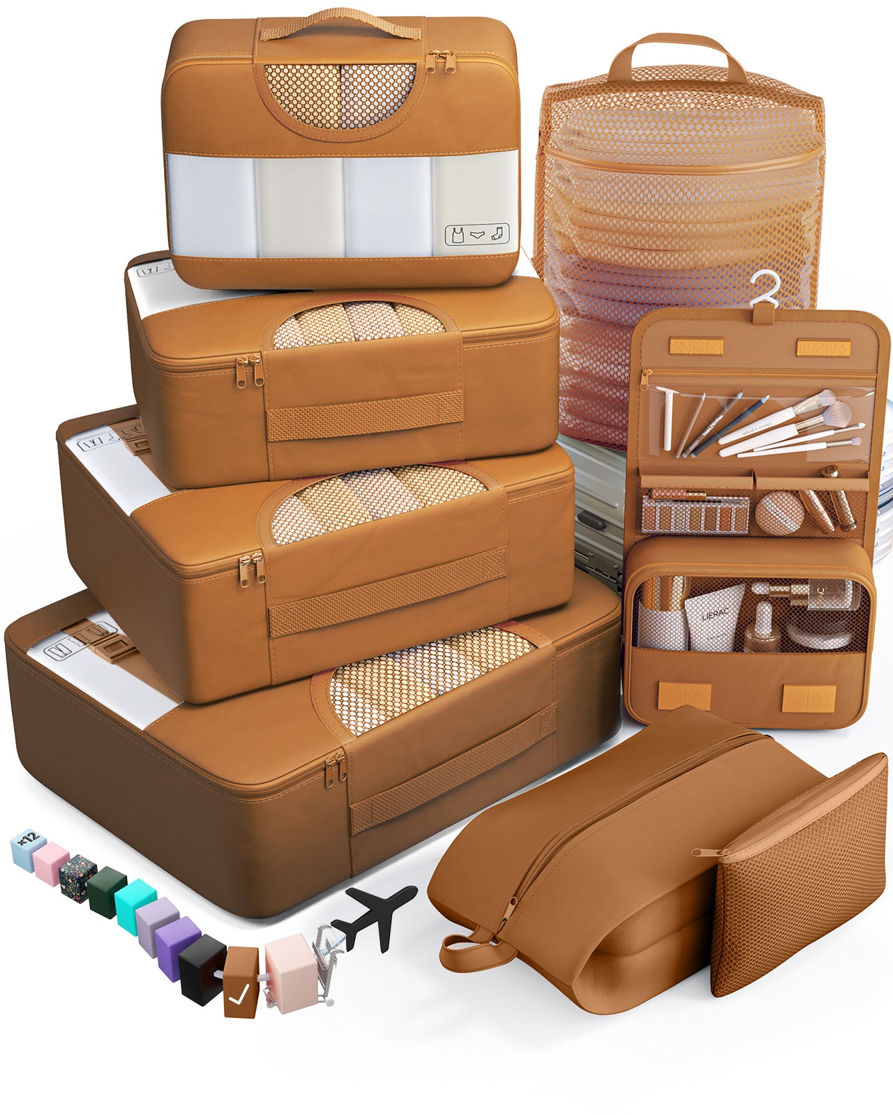 Veken 8 Set Packing Cubes for Travel Essentials, Suitcase Organizer Bags in 4 Sizes, Carry-On Luggage Accessories with Large Laundry & Hanging Toiletry Bag, Must-Have for Airplane, Road Trip & Camping (Copy)