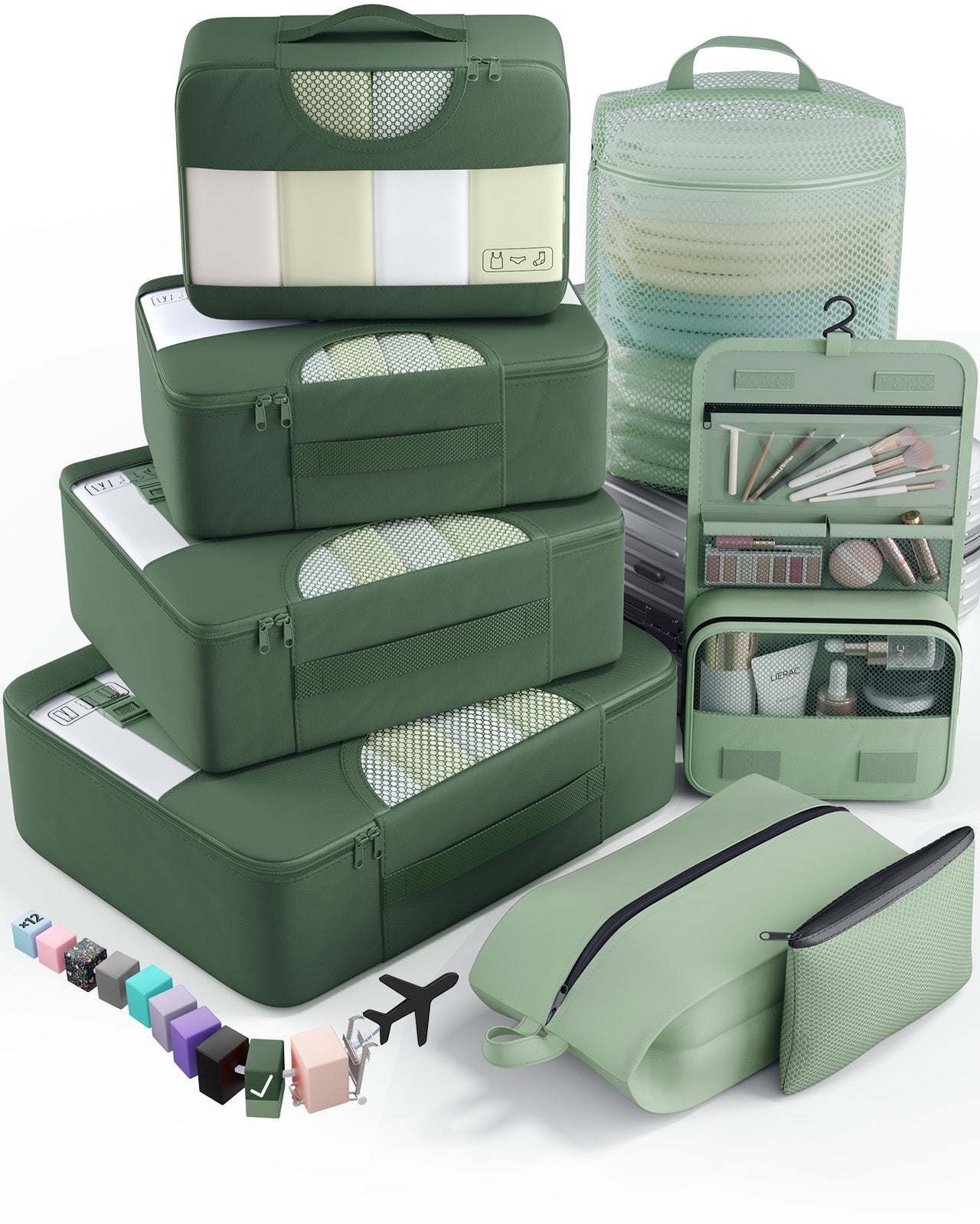 Veken 8 Set Packing Cubes for Travel Essentials, Suitcase Organizer Bags in 4 Sizes, Carry-On Luggage Accessories with Large Laundry & Hanging Toiletry Bag, Must-Have for Airplane, Road Trip & Camping-1