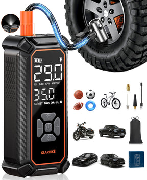 OlarHike Tire Inflator Portable Air Compressor, 9000mAh Battery Powered, 150PSI Dual Mode, Auto Air Pump for Car Tires, Motorcycle, Bicycle,Bike, Electric Pump with LED Light & Digital Pressure Gauge - aborderproducts