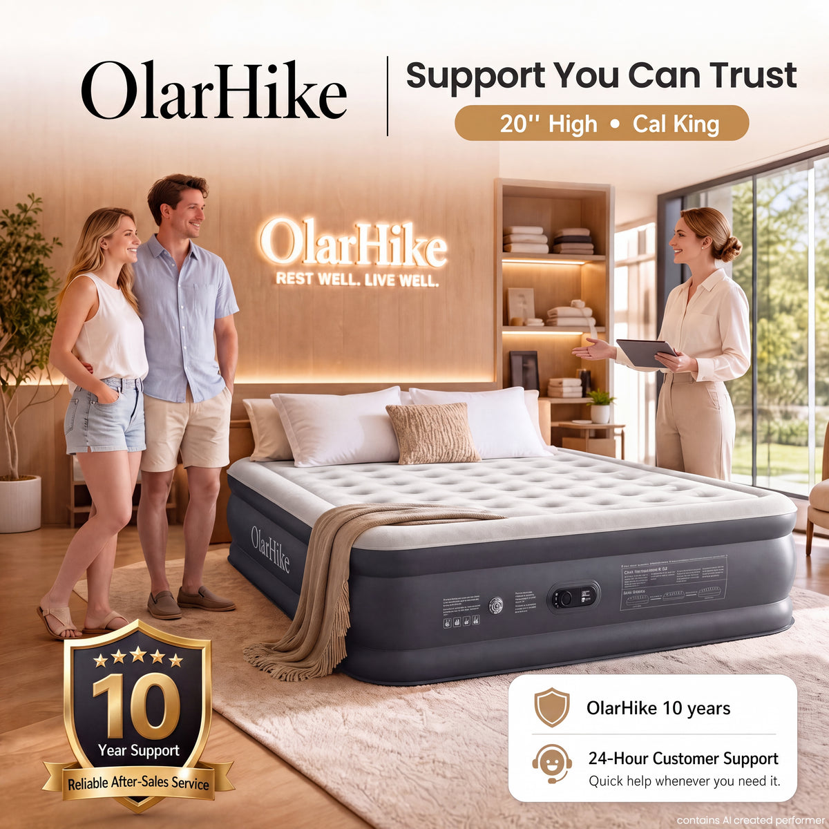 OlarHike 20" H Cal King Air Mattress with Built in Pump,Family Size, 850lb-zoom-2