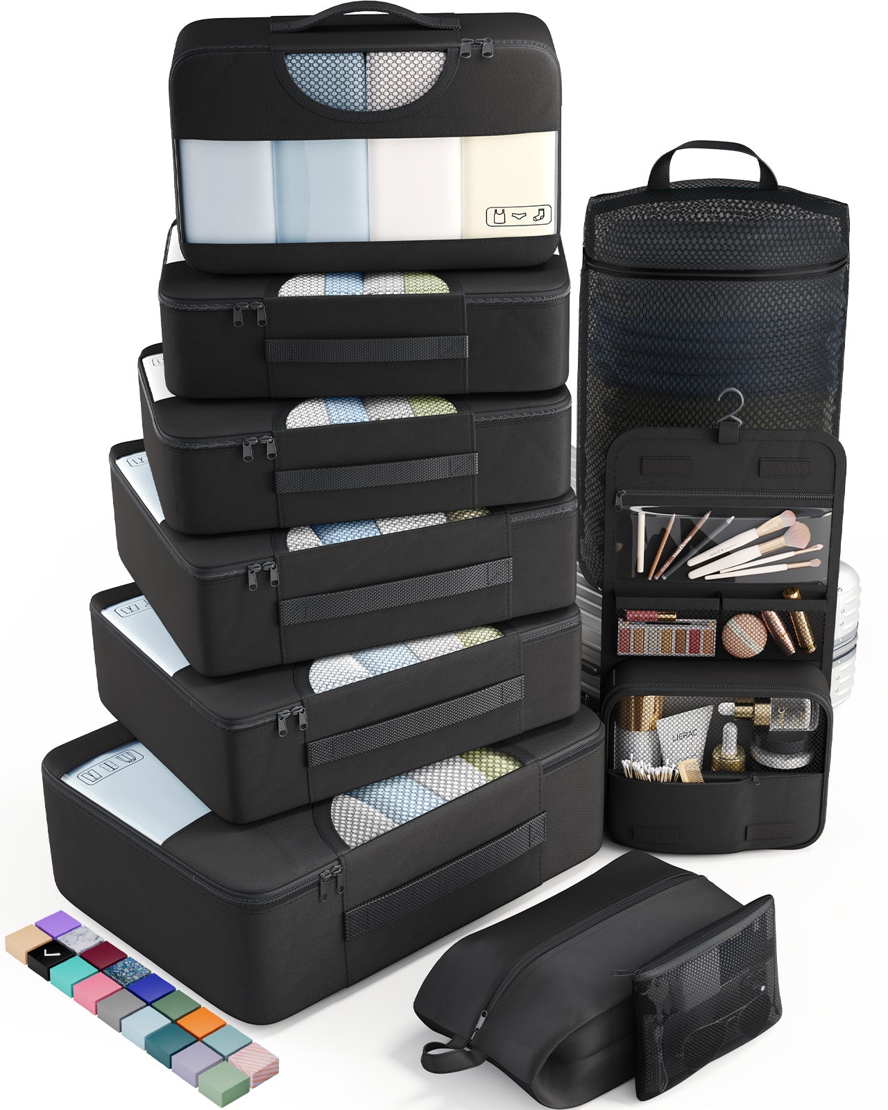 Veken 10 Set/8 Set Packing Cubes for Travel Essentials,Anti-Wrinkle Buckled Suitcase Organizer for Shoe & Toiletry Bag,Carry On Luggage Bag for Airplane & College Dorm Room Accessories,Women Men Gifts-69