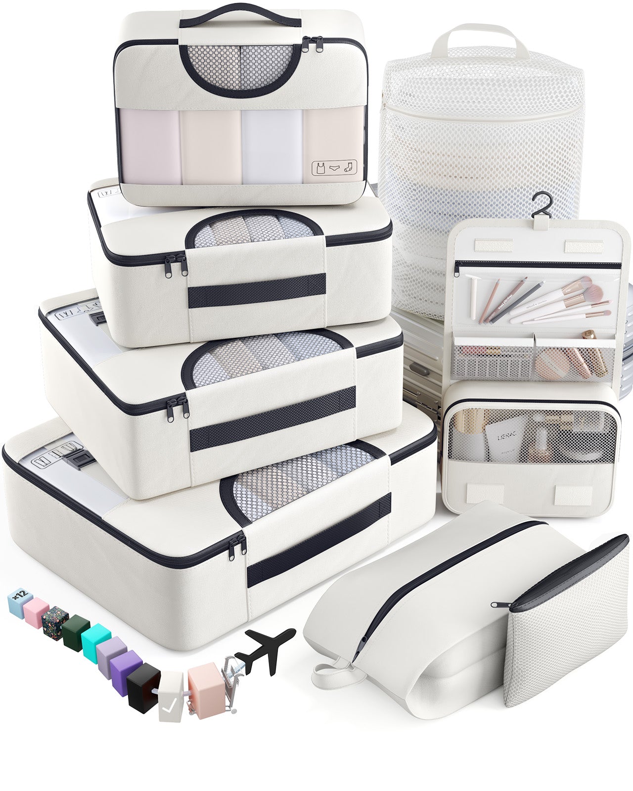 Veken 8 Set Packing Cubes for Travel Essential, Suitcase Organizer Bags in 4 Sizes, Carry-On Luggage Accessories with Large Laundry & Hanging Toiletry Bag, Must-Have for Airplane, Road Trip & Camping