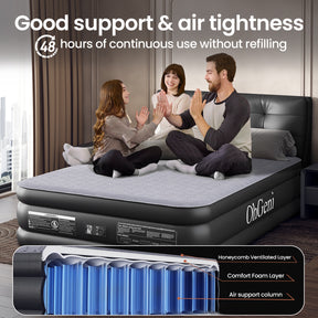 OhGeni |  Air Mattress with Silk Foam Topper  |  Queen | 18" | Black