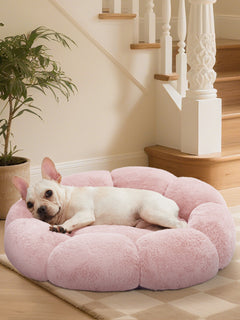 OhGeni 27 inches Calming Donut Dog & Cat Bed for Medium Pets, Warming Comfort Fluffy Short Pile Fur, Durable Waterproof Machine Washable Removable Cover, Cute Round Bed for Puppy and Kitten, Pink - aborderproducts
