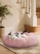 OhGeni 20 inches Calming Donut Dog & Cat Bed for Small Pets, Warming Comfort Fluffy Short Pile Fur, Durable Waterproof Machine Washable Removable Cover, Cute Round Bed for Puppy and Kitten, Pink - aborderproducts