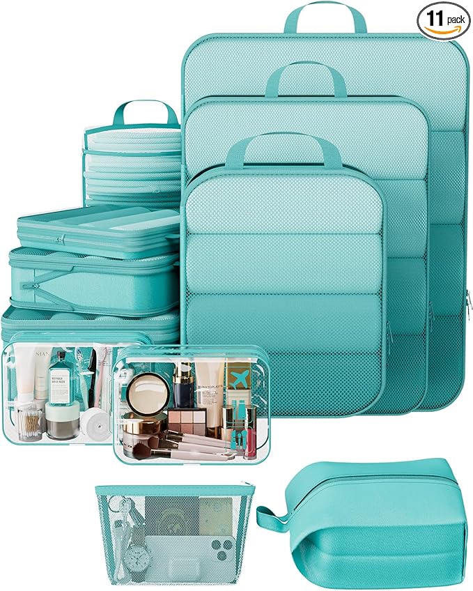 Veken 11 Set Compression Packing Cubes(Blue Green) - aborderproducts