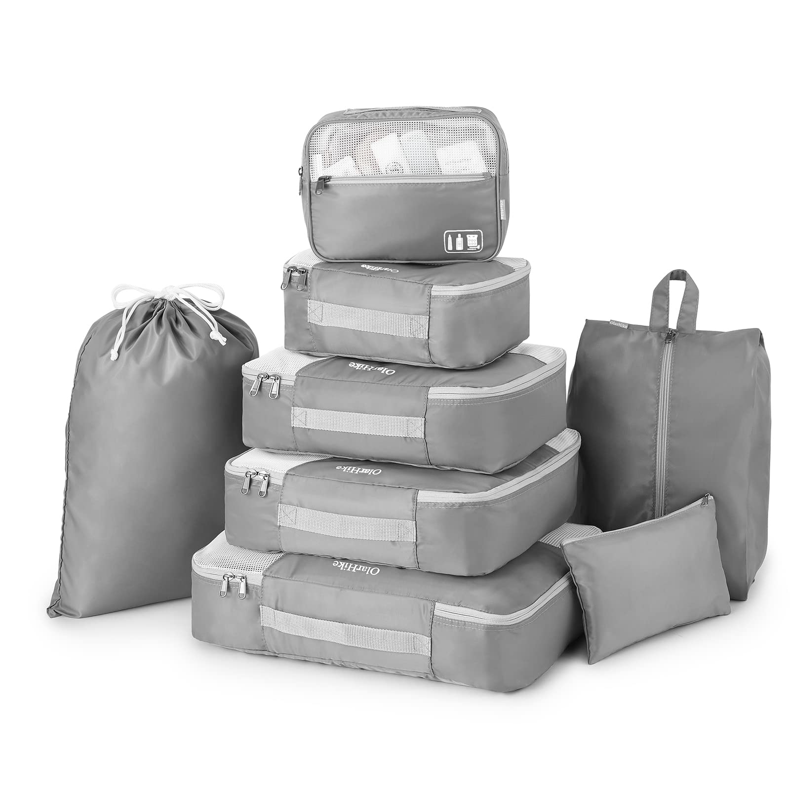 OlarHike 8 Piece Set Travel Packing Cubes | Grey