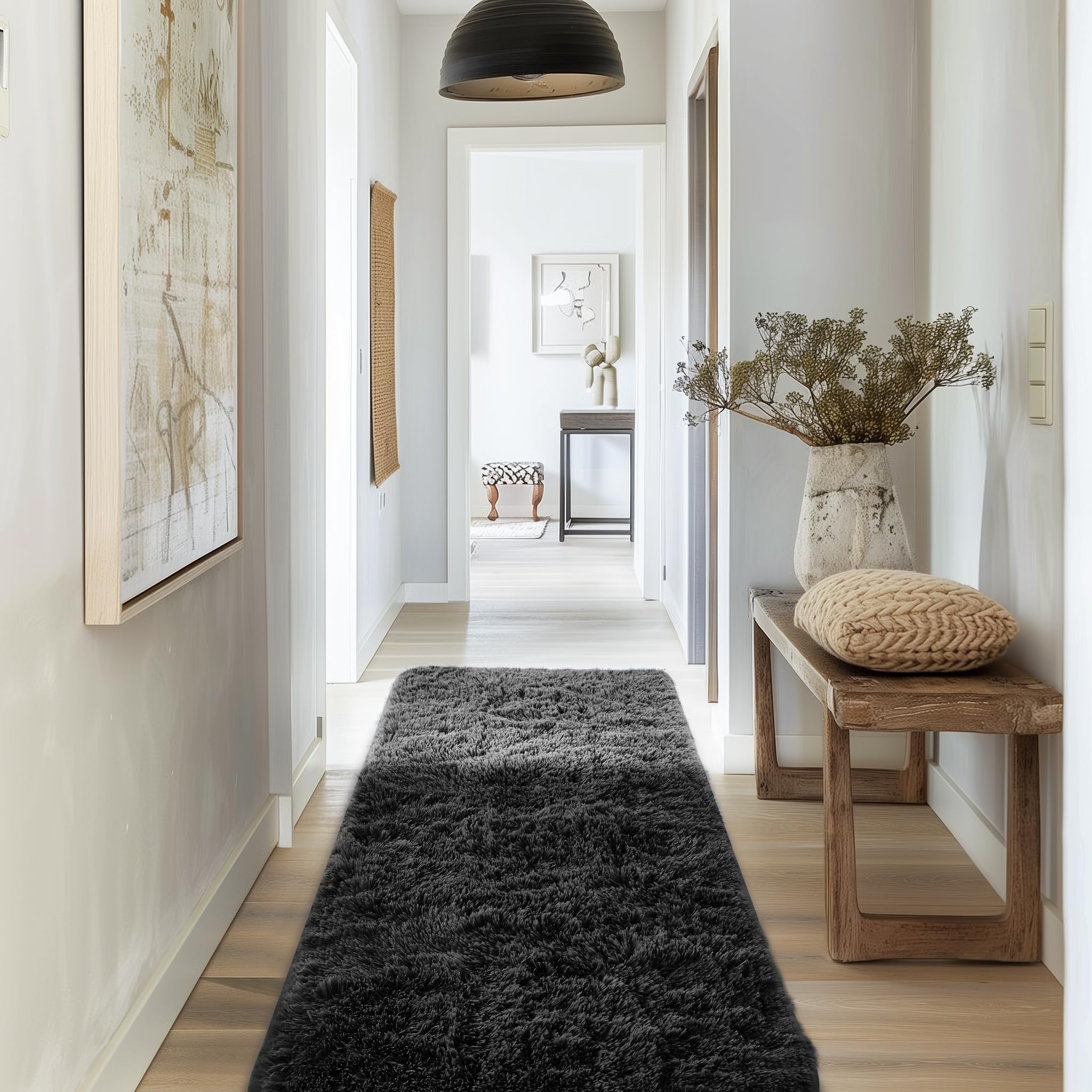 Ophanie Fluffy Shaggy Soft Area Rug | Black 2x6 - aborderproducts