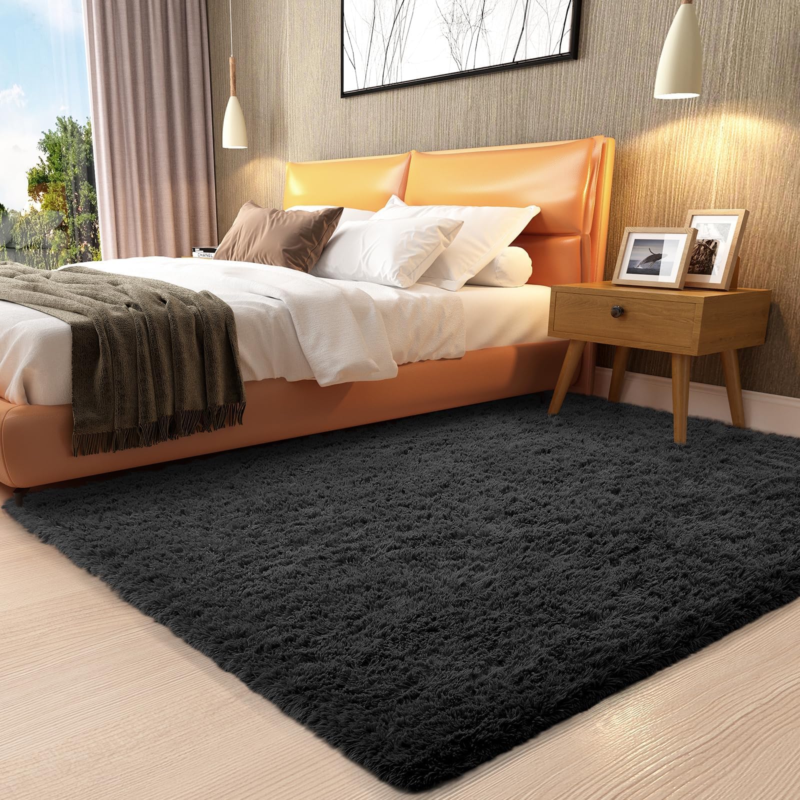 Ophanie Fluffy Shaggy Soft Area Rug | Black 3x5 - aborderproducts