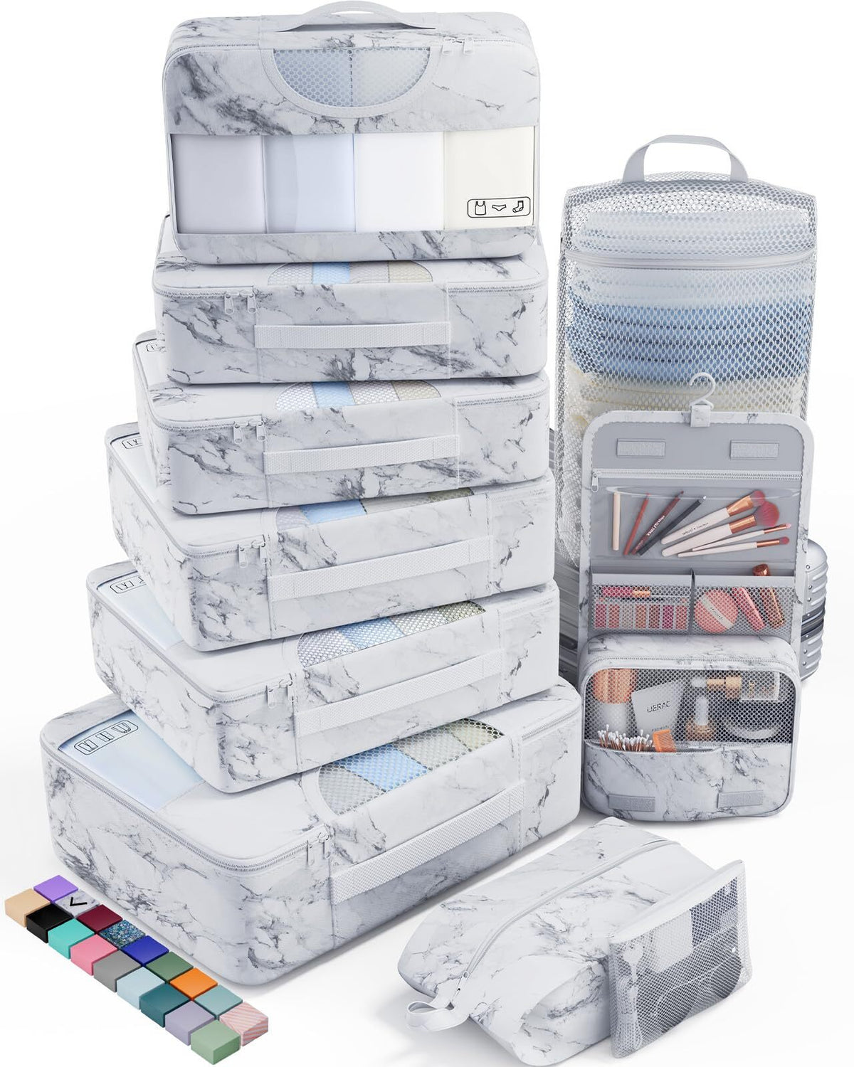 Veken 10 Set Packing Cube White Marble - aborderproducts