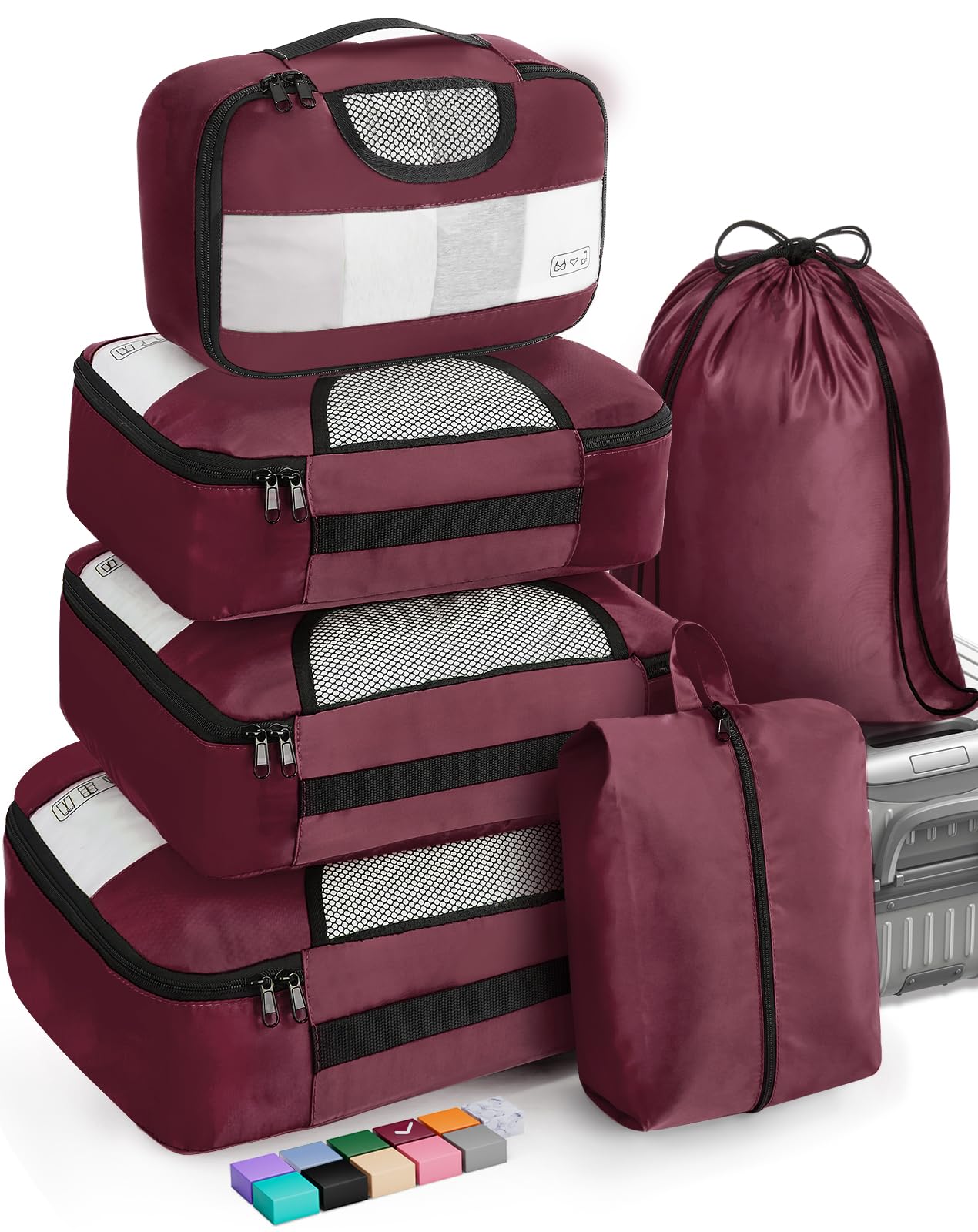 Veken Packing Cubes | 6 Set | Wine Red - aborderproducts