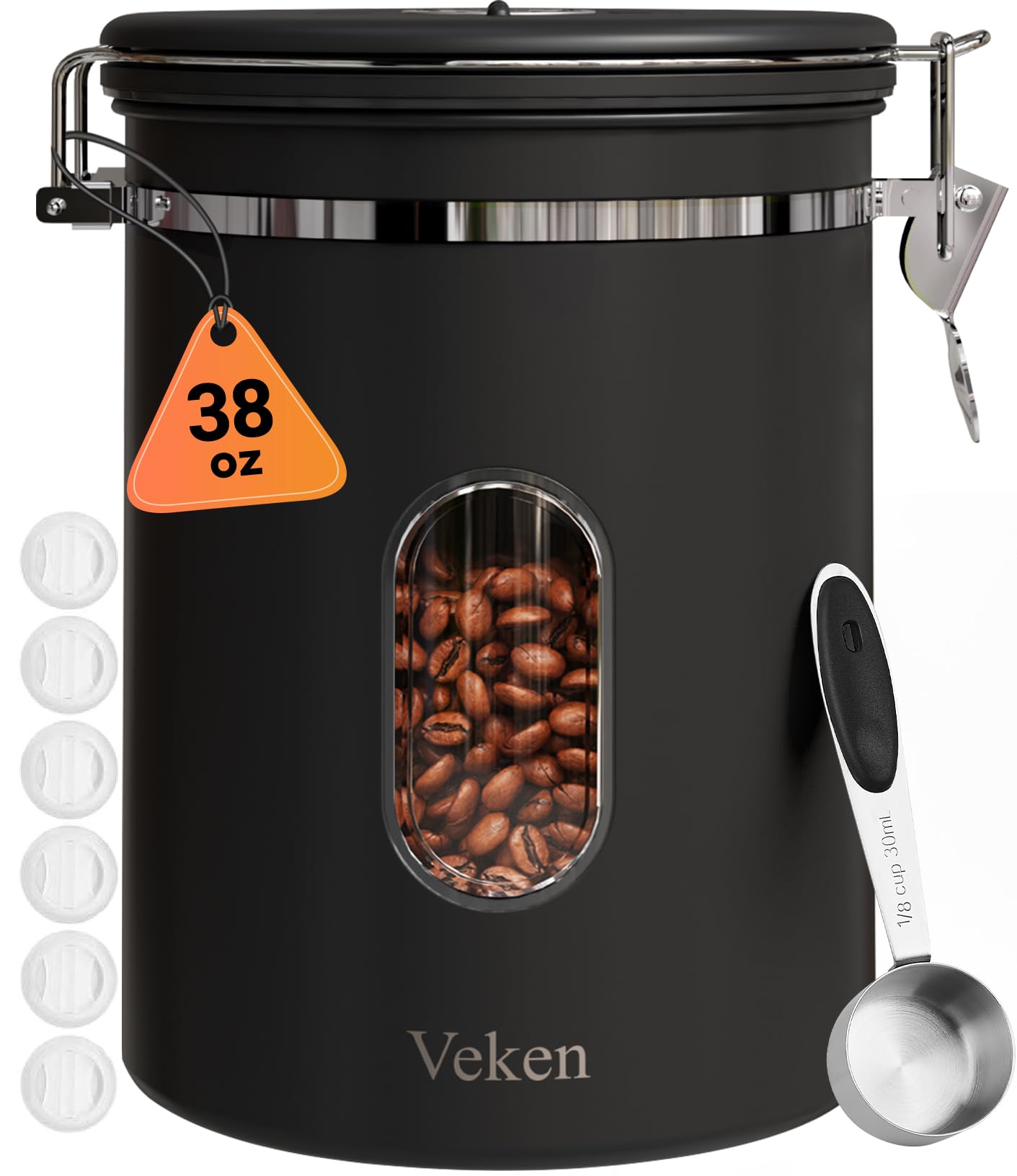 Veken Coffee Canister | 38oz | Black - aborderproducts