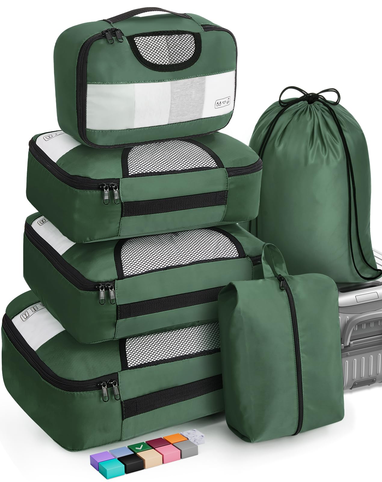 Veken Packing Cubes | 6 Set | Olive Green - aborderproducts