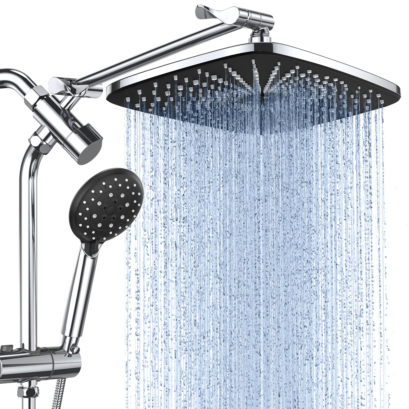 Veken 12 Inch High Pressure Rain Shower Head Combo with Extension Arm | Upgraded 2-in-1 slide bar | Silver Chrome - aborderproducts