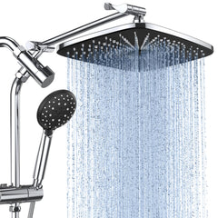 Veken 12 Inch High Pressure Rain Shower Head Combo with Extension Arm | Upgraded 2-in-1 slide bar | Silver Chrome - aborderproducts