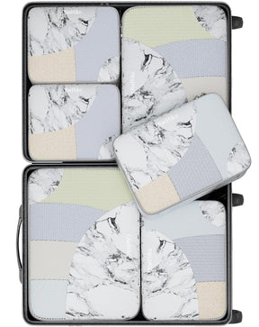 OlarHike 6 Piece Set Travel Packing Cubes | White Marble