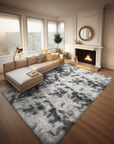 Ophanie Fluffy Shaggy Soft Area Rug | Tie Dyed Grey & White 8x10 - aborderproducts