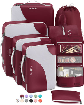 OlarHike 8 Piece Set Travel Packing Cubes | Burgundy