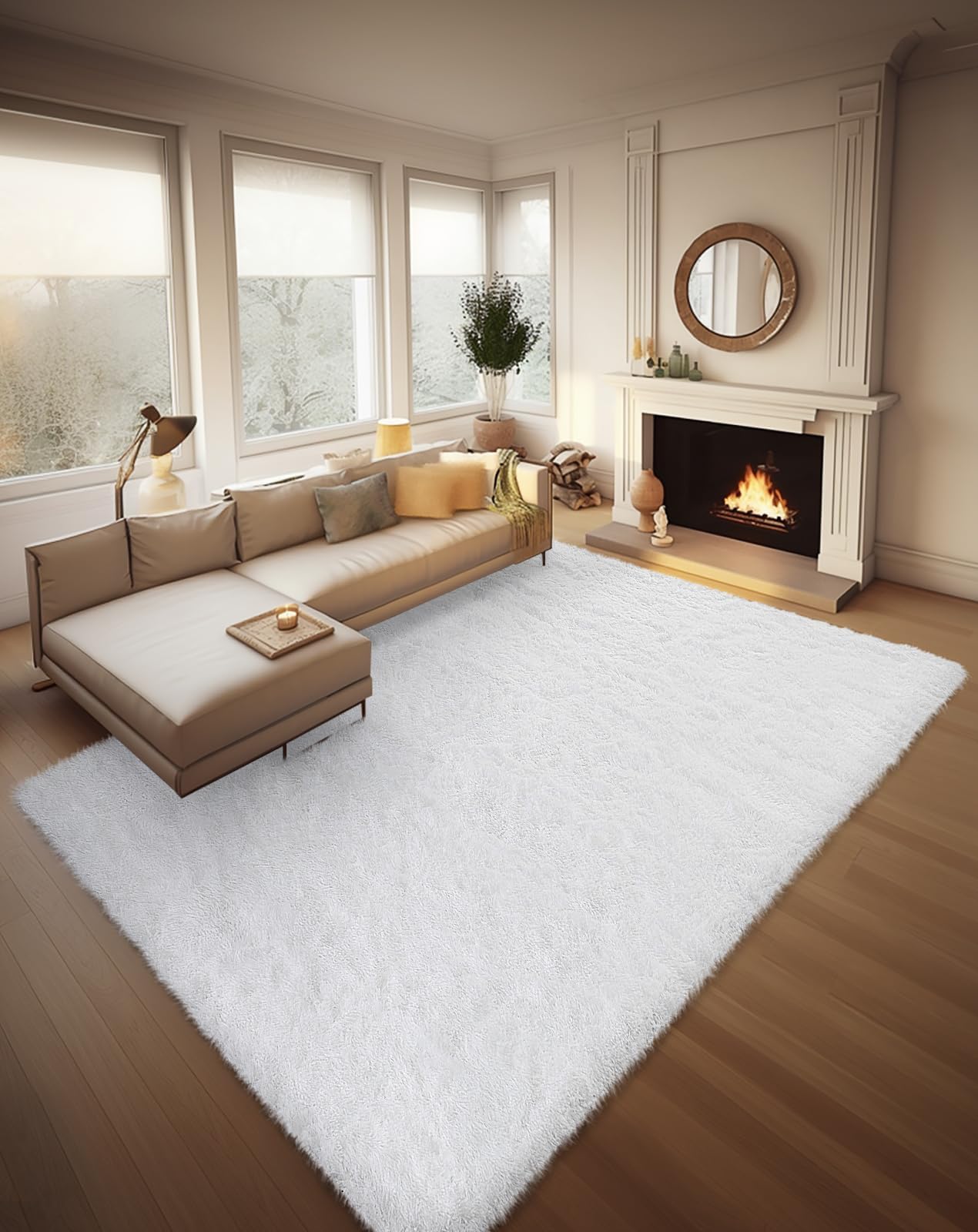 Ophanie Fluffy Shaggy Soft Area Rug | White 8x10