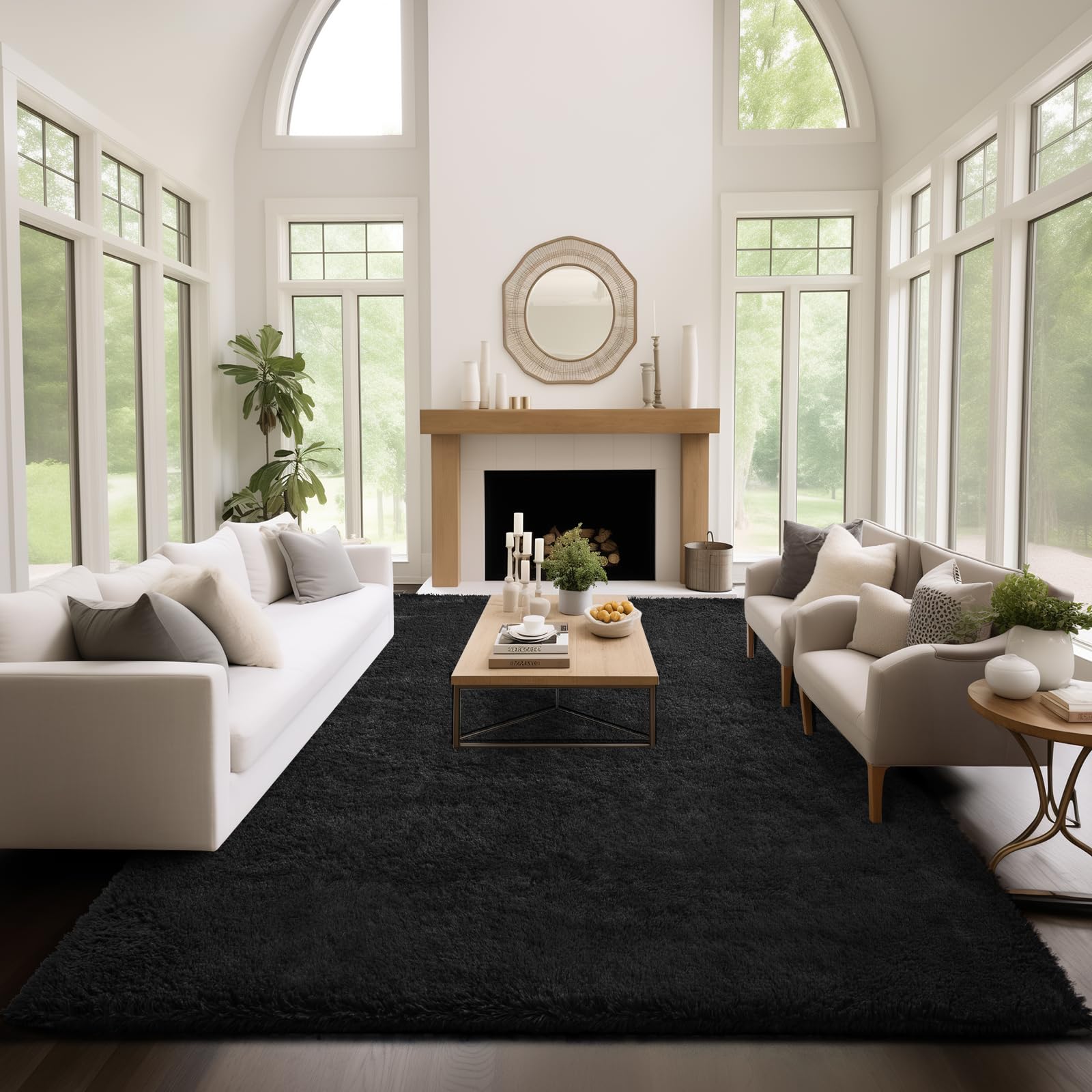 Ophanie Fluffy Shaggy Soft Area Rug | Black 9x12 - aborderproducts