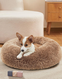 OhGeni Calming Donut Bed for Dogs and Cats | Small (23 x 23 x 7 Inch))| Ocher - aborderproducts