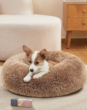 OhGeni Calming Donut Bed for Dogs and Cats | Small (23 x 23 x 7 Inch))| Ocher