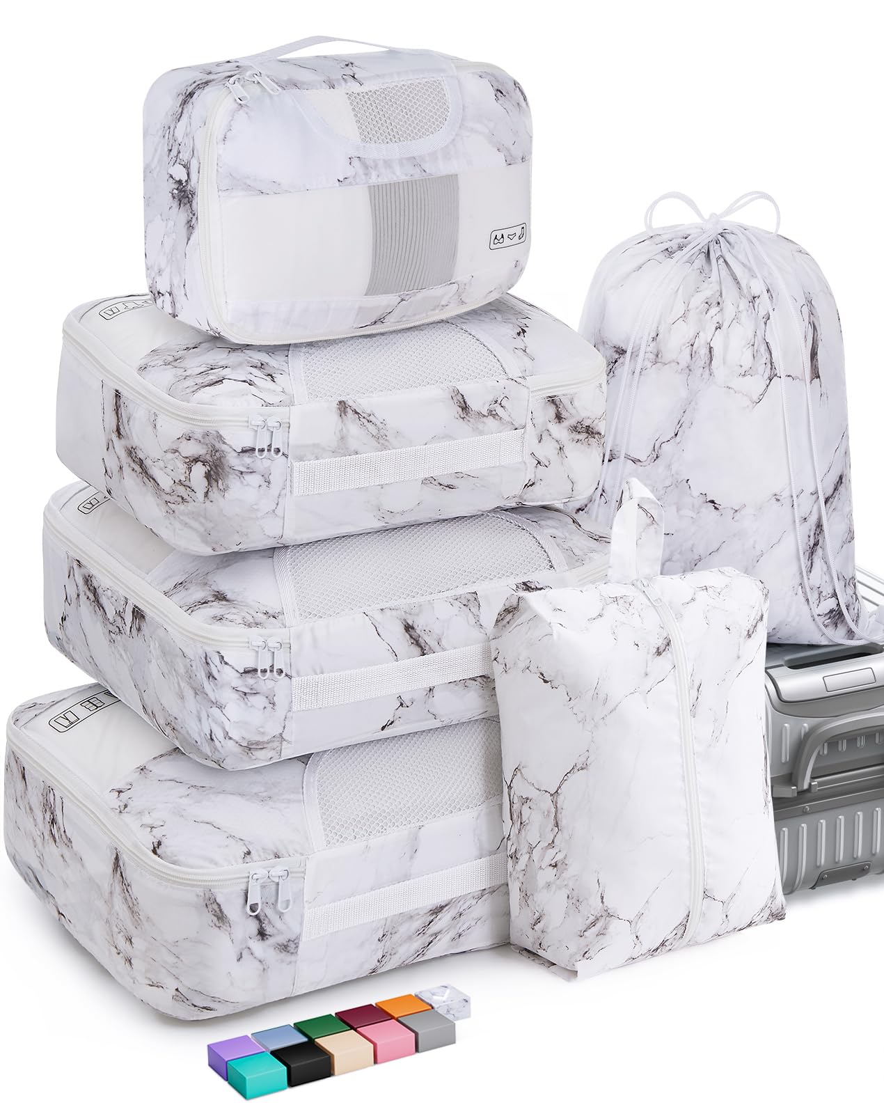 Veken Packing Cubes | 6 Set | White Marble - aborderproducts