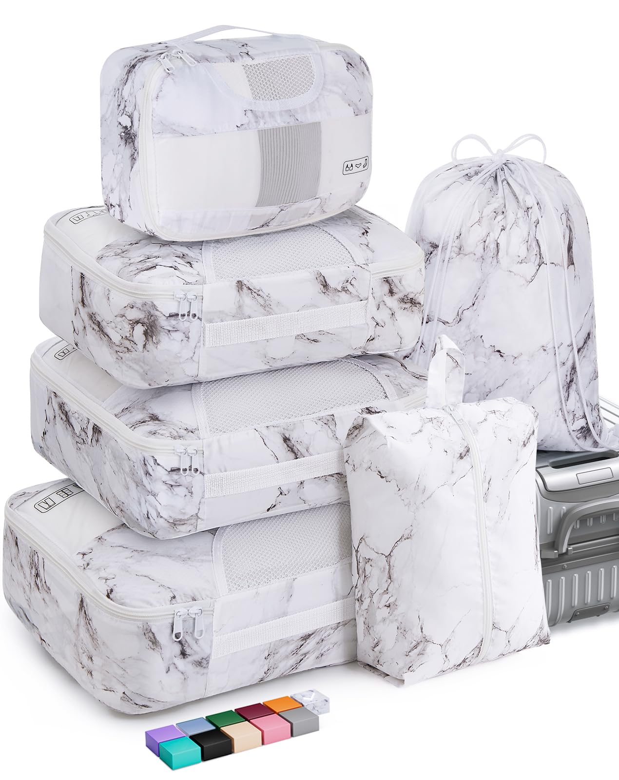 Veken Packing Cubes | 6 Set | White Marble