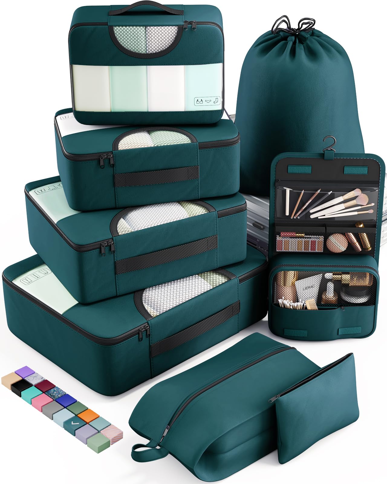 Veken 8 Piece Set Travel Packing Cubes | Dark Teal