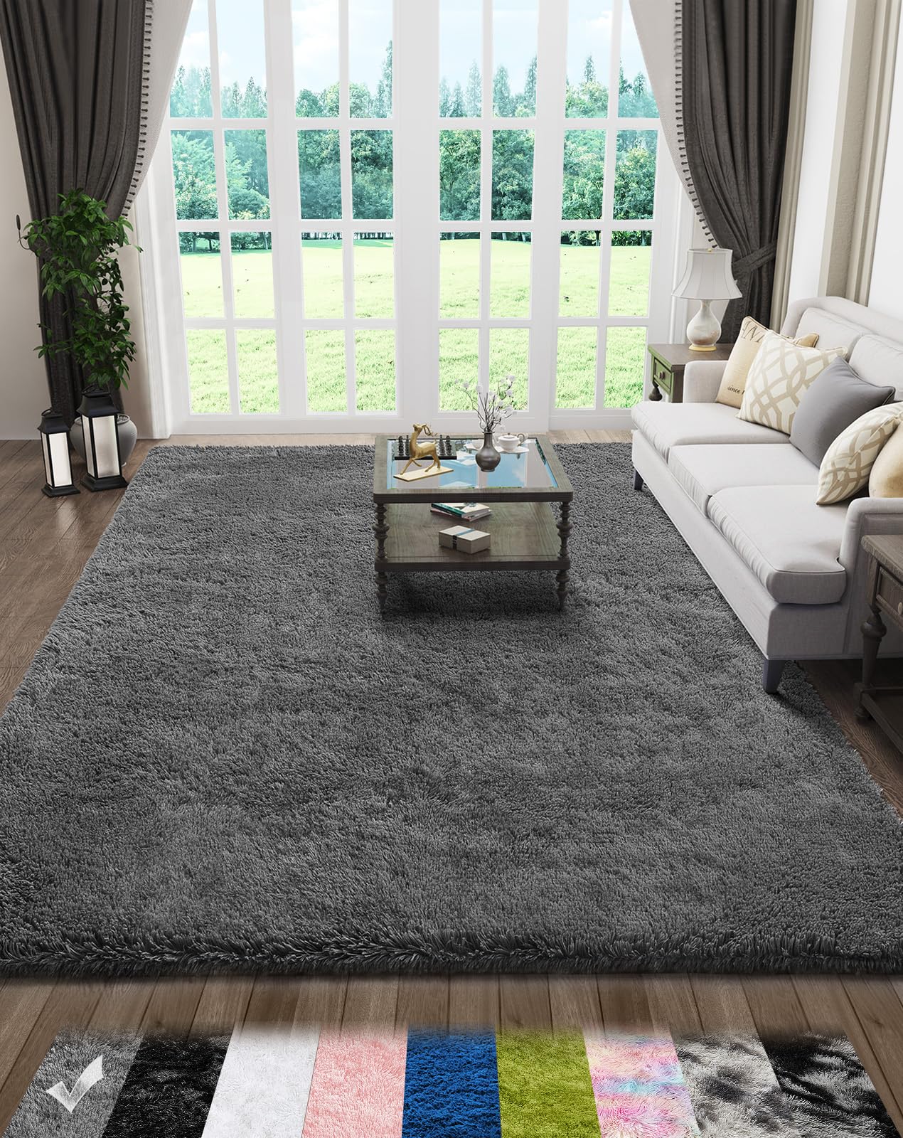 Ophanie Fluffy Shaggy Soft Area Rug | Dark Grey 5x8