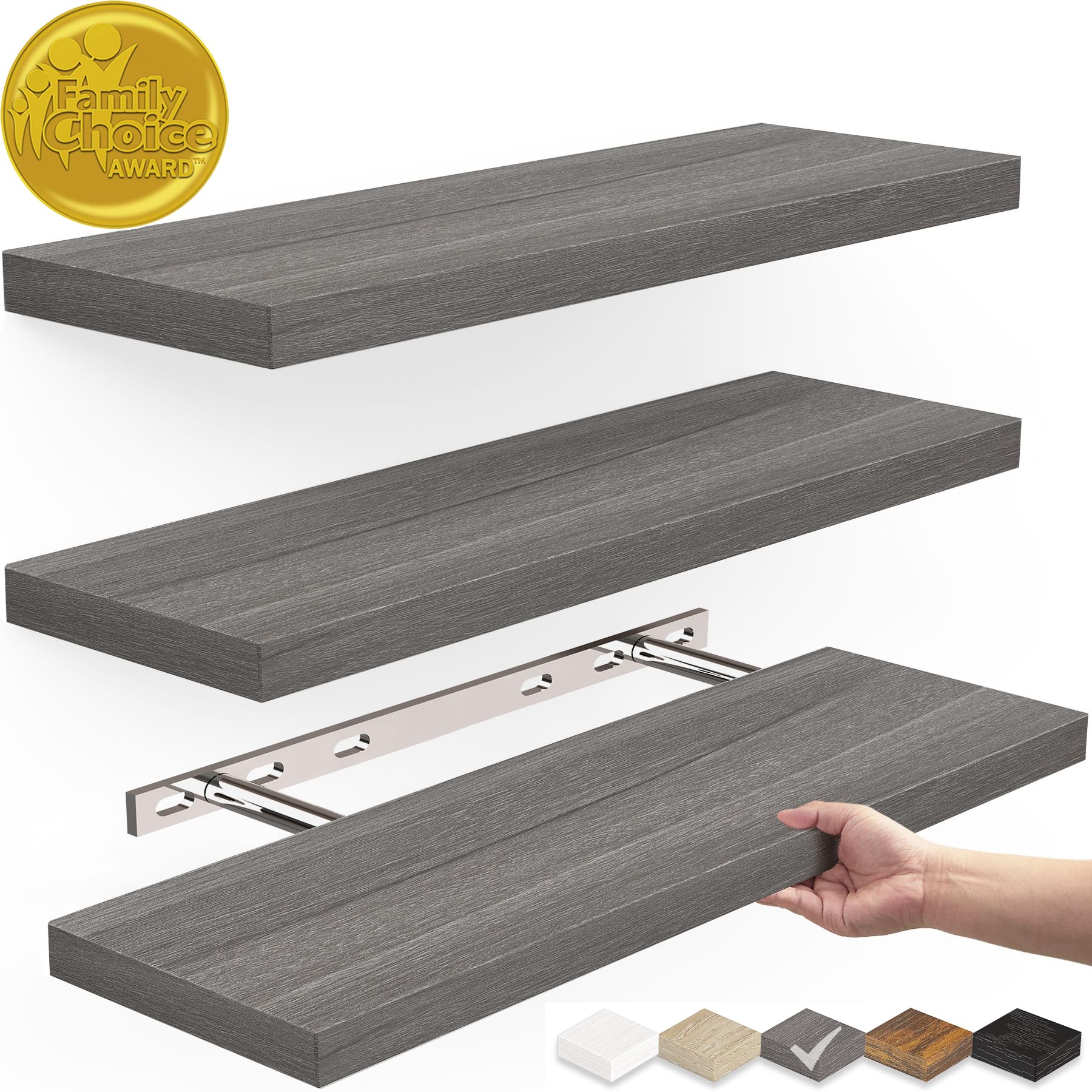 BAYKA | Floating Shelves | 15.7 in | 3-Piece | Grey