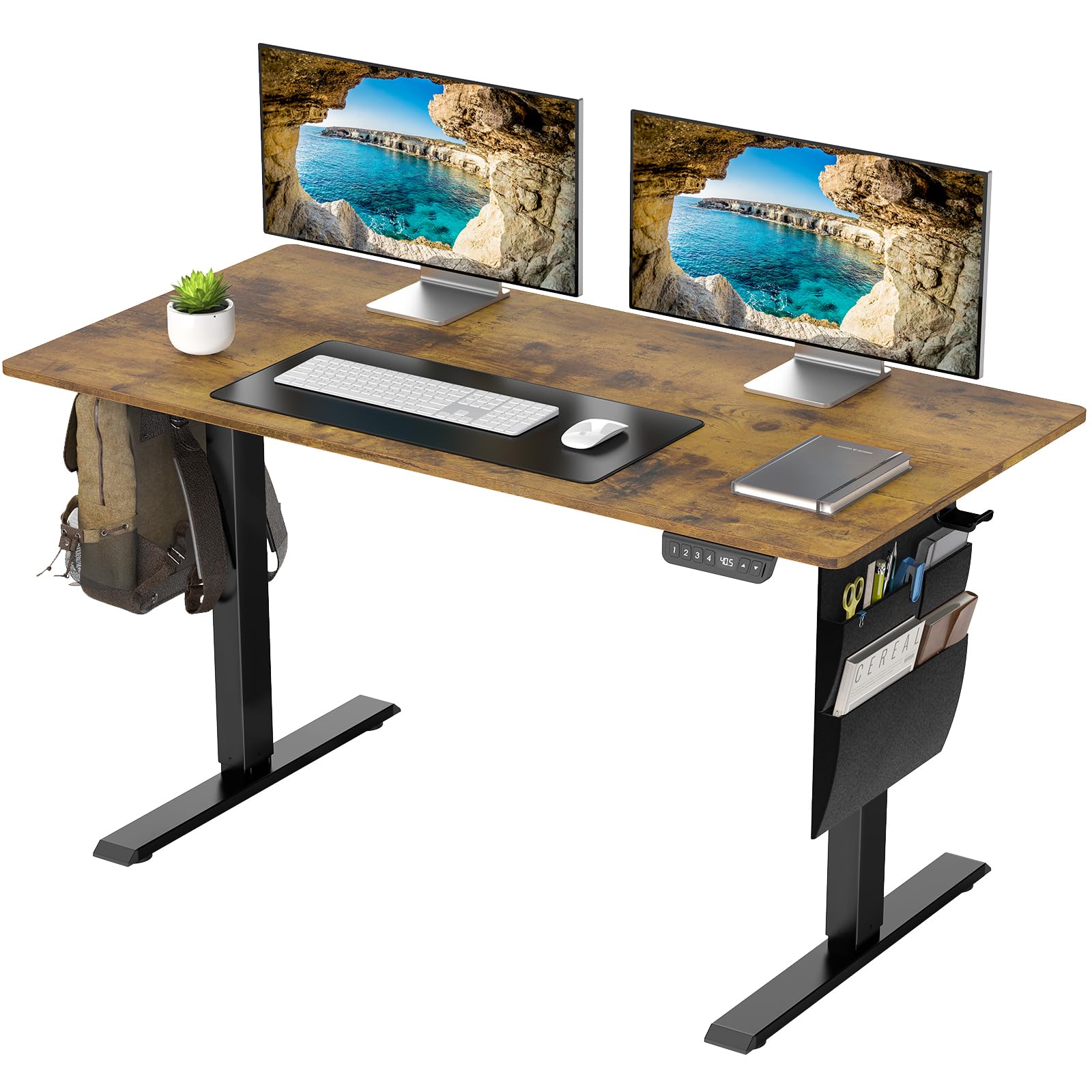 Veken Electric Standing Desk with Side Storage Pocket,  47.2x27.6 Inch 1-Inch Thick | Brown - aborderproducts