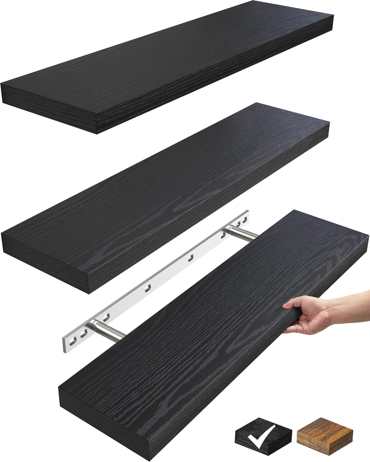 BAYKA | Floating Shelves | 22.5 in | 3-Piece | Black