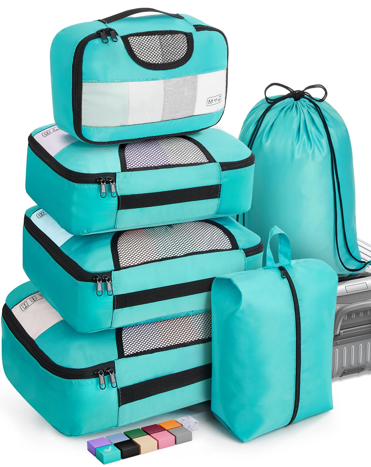 Veken Packing Cubes | 6 Set | Cyan - aborderproducts