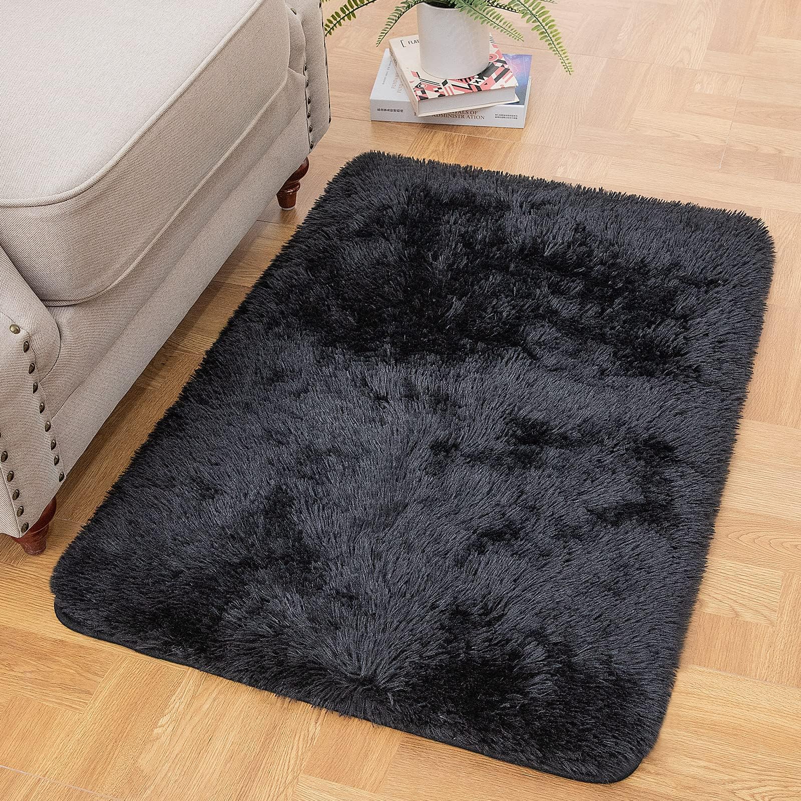 Ophanie Fluffy Shaggy Soft Area Rug | Black 2x3 - aborderproducts