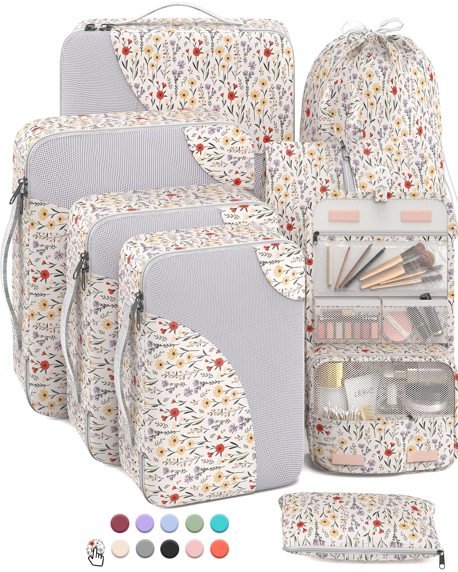 OlarHike 8 Piece Set Travel Packing Cubes | Flower