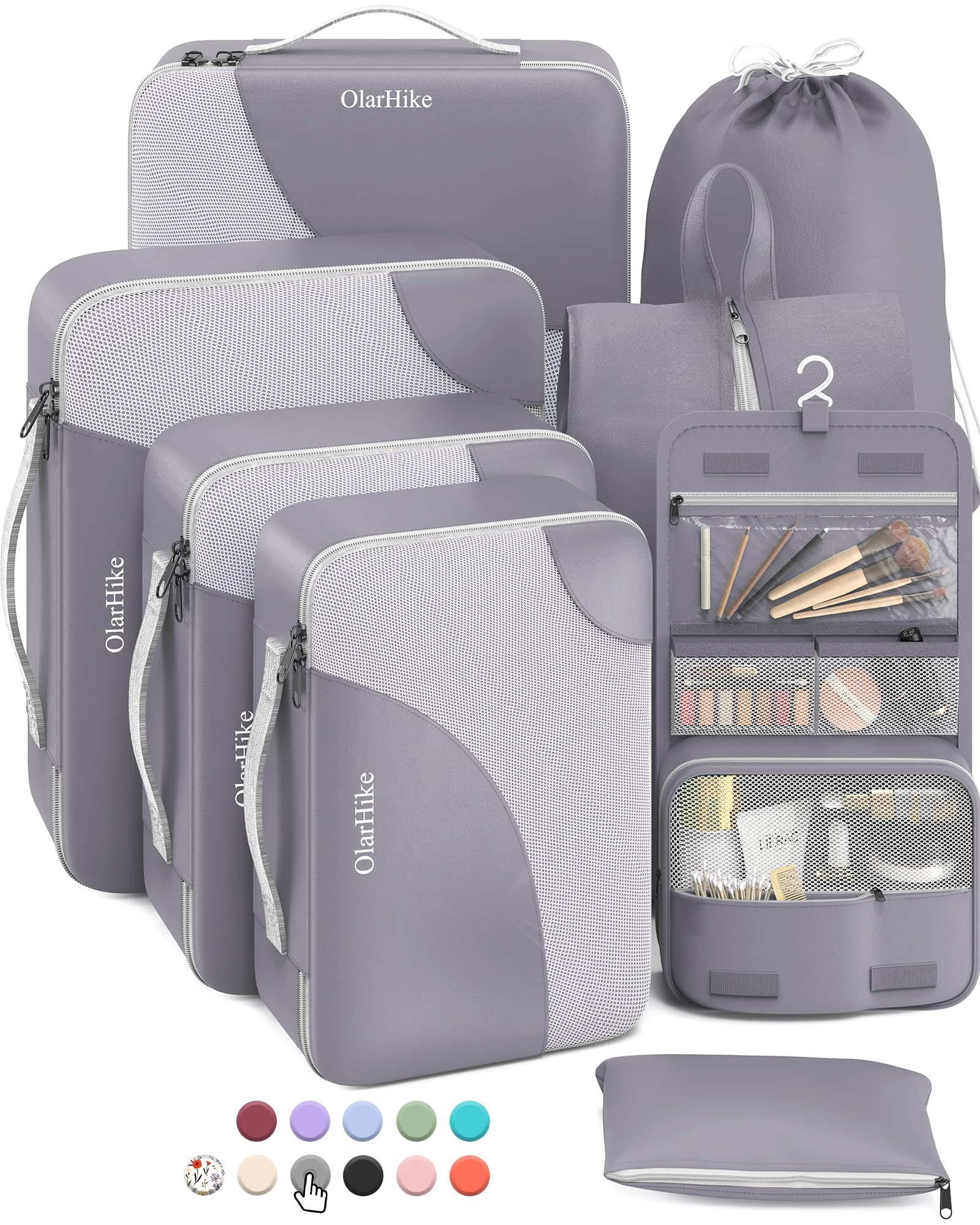 OlarHike 8 Piece Set Travel Packing Cubes | Grey