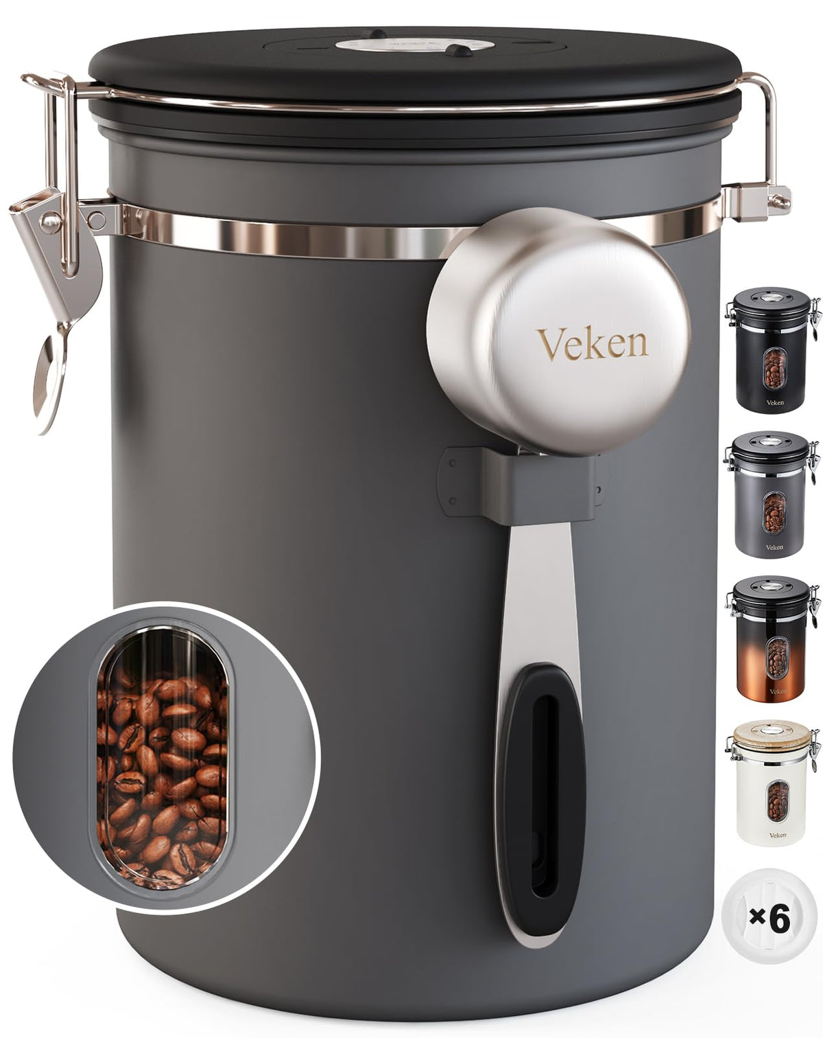 Veken Coffee Canister | 22oz | Gray