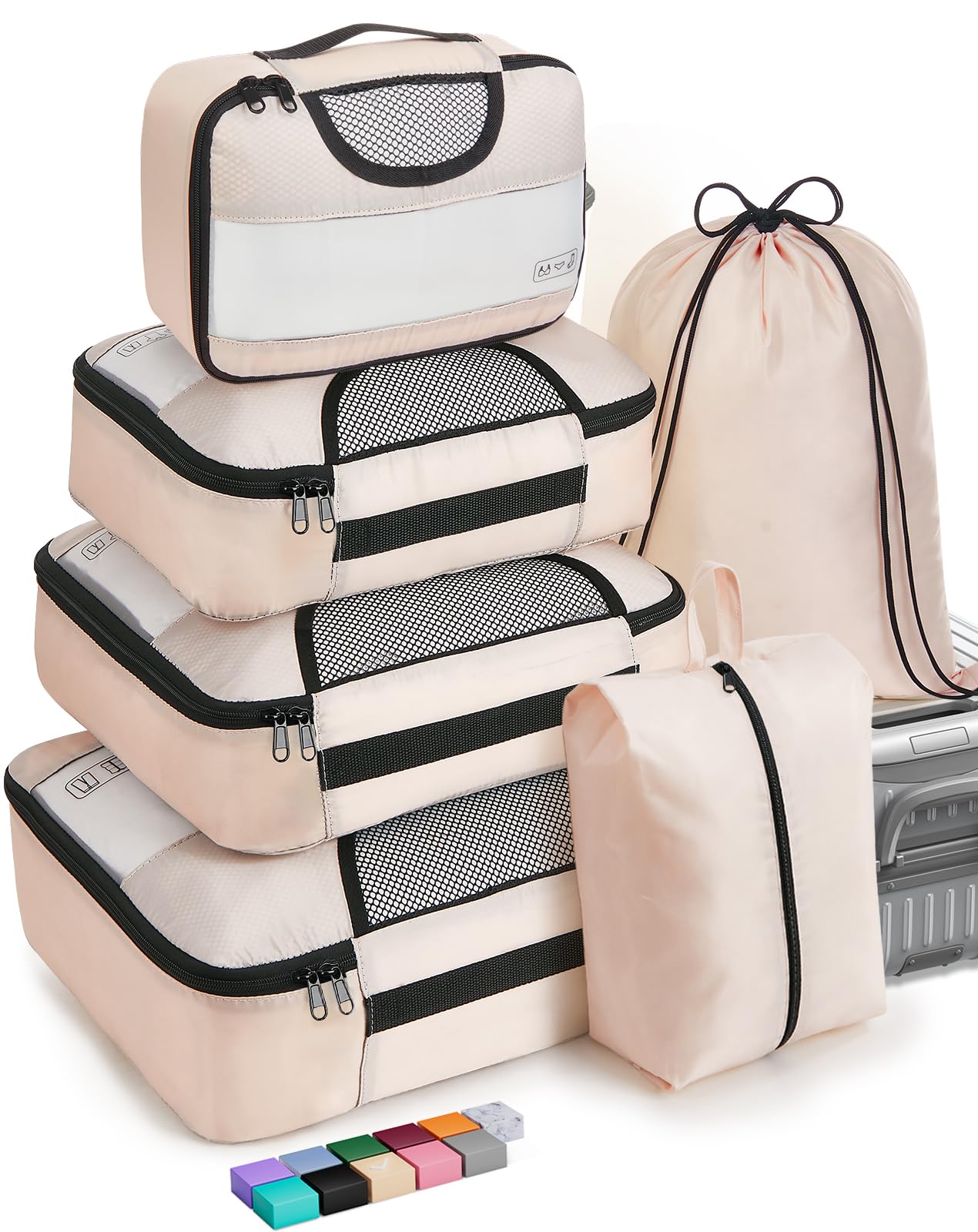 Veken Packing Cubes | 6 Set | Cream - aborderproducts