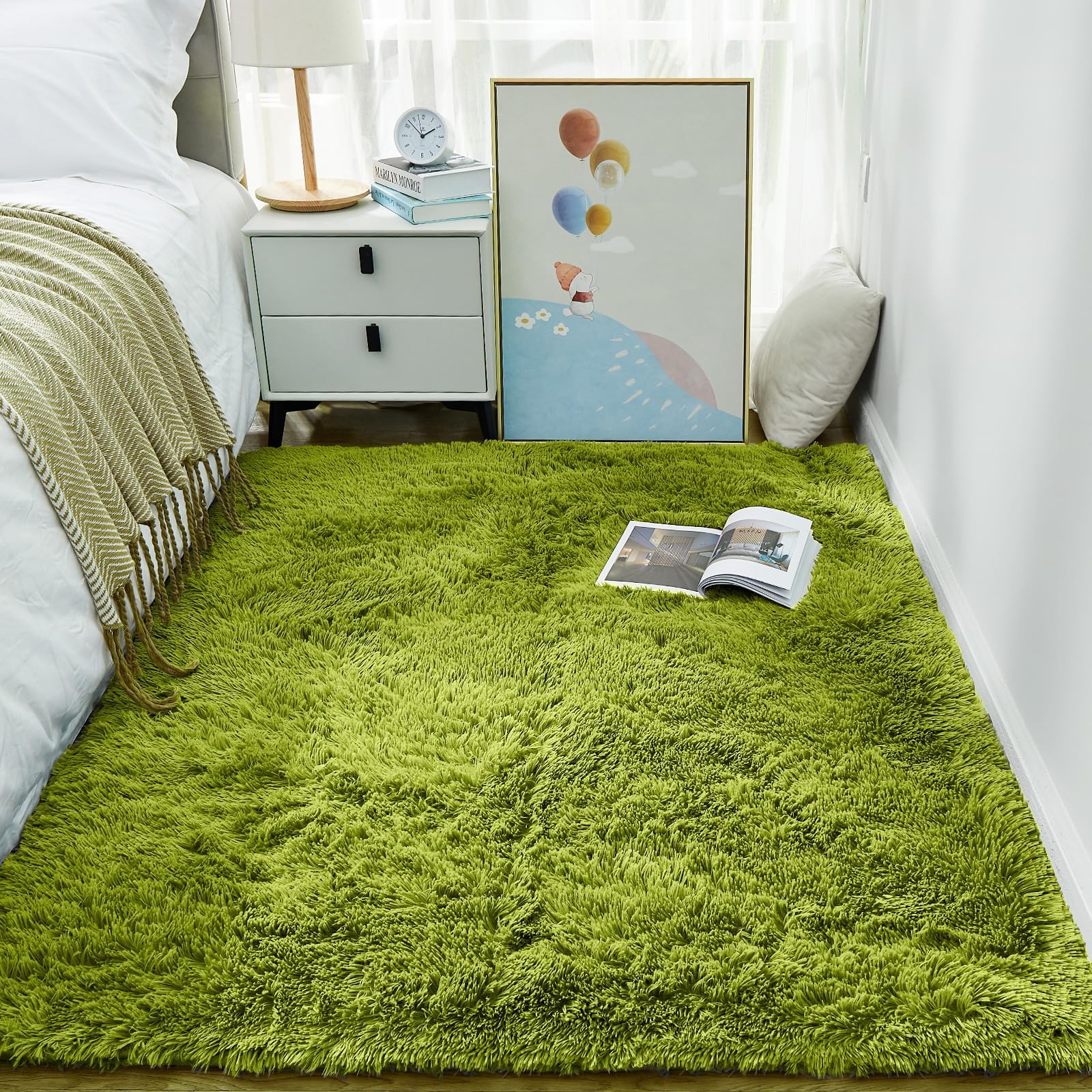Ophanie Fluffy Shaggy Soft Area Rug | Green 3x5 - aborderproducts