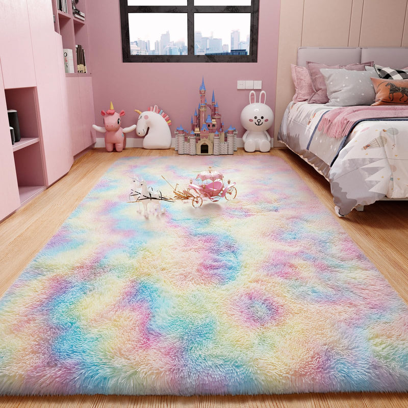 Ophanie Upgrade Fluffy Shaggy Soft Area Rug | Rainbow 4x6-zoom-