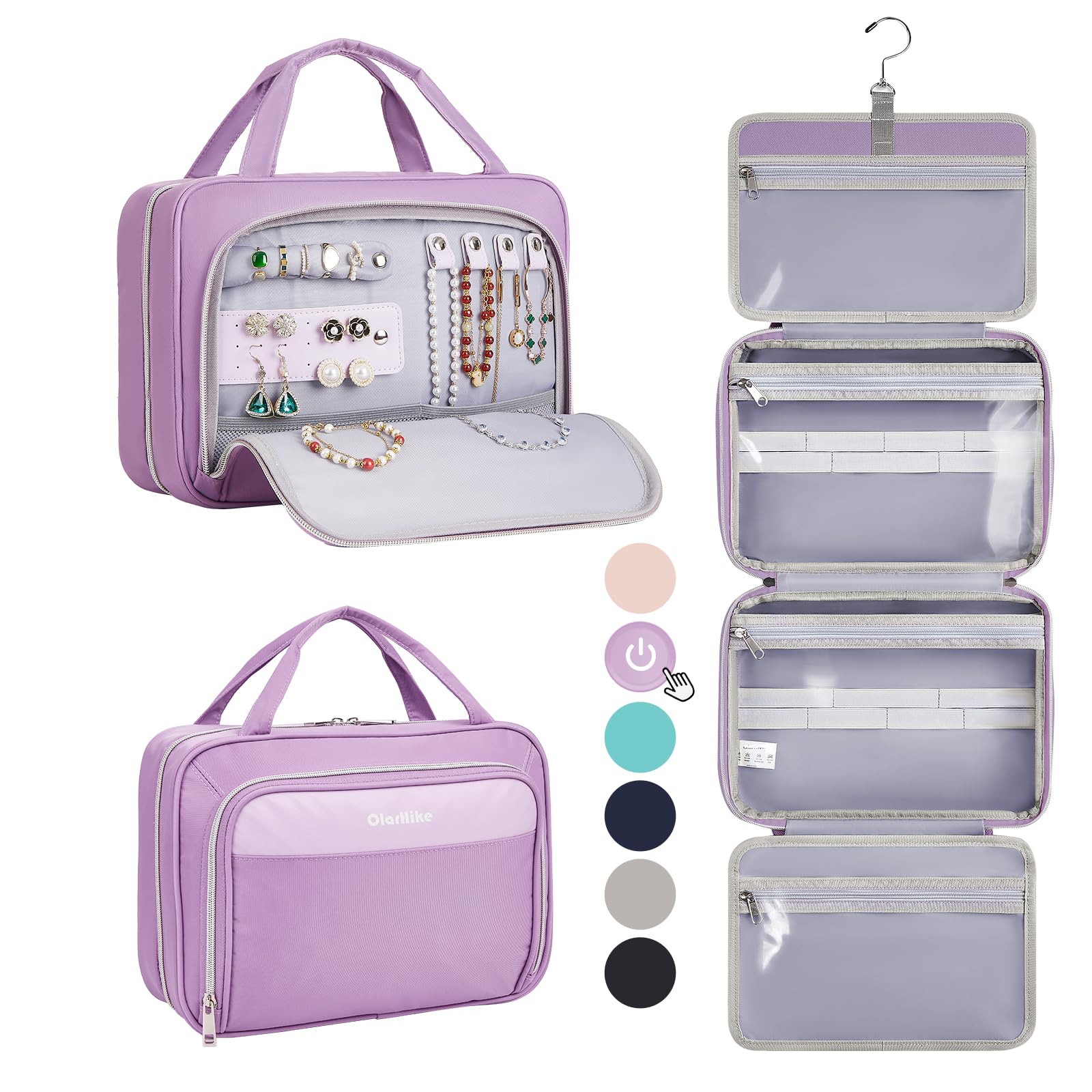 OlarHike Toiletry Bag, Large Size Makeup Jewelry 3 in 1 Essentials Travel Packing Organizers (Purple)